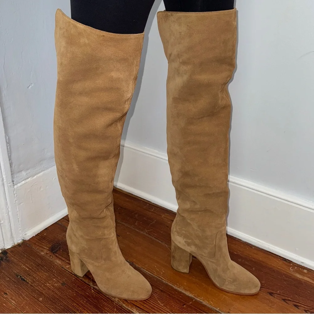 POLO by Ralph Lauren ‘Emmalyn’ Camel Tan Suede Leather Over Knee Boots US 9 B